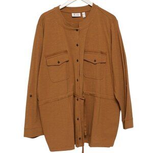 Denim & Co. Utility Jacket Plus Size 3X Stretch Knit Brown Casual Womens